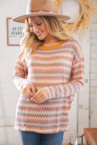 Multicolor Zig Zag Textured Loose Knit Sweater