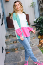 Load image into Gallery viewer, The Slouchy Mint &amp; Pink Drop Shoulder Terry Color Block Top