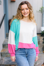 Load image into Gallery viewer, The Slouchy Mint &amp; Pink Drop Shoulder Terry Color Block Top