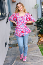 Load image into Gallery viewer, Feeling Femmi Pink &amp; Fuchsia Floral Peplum Woven Top