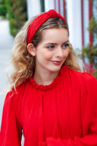 Red Knit Top Knot Headband