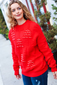 More The Merrier Red Pearl Christmas Tree Jacquard Sweater