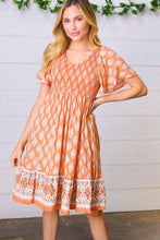 Load image into Gallery viewer, Apricot Paisley Fit and Flare Smocked Midi Dress