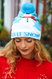"Let It Snow" Snowman Pom-Pom Beanie