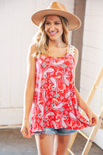 Load image into Gallery viewer, Coral Paisley Scallop Crochet Strap Tank Top