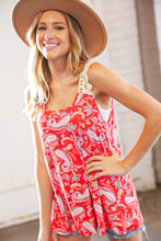 Load image into Gallery viewer, Coral Paisley Scallop Crochet Strap Tank Top