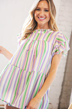 Load image into Gallery viewer, Multi Stripe Double Ruffle Sleeve Frill Tiered Top