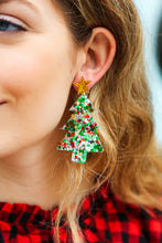 Load image into Gallery viewer, Multicolor Glitter Christmas Tree Dangle Earrings