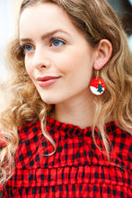Load image into Gallery viewer, Red Christmas Tree Snow Round Clay Earrings