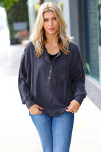 Load image into Gallery viewer, The Slouchy Ash Grey Gauze &amp; Waffle Henley Top