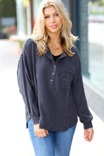 Load image into Gallery viewer, The Slouchy Ash Grey Gauze &amp; Waffle Henley Top