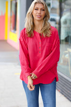 Load image into Gallery viewer, Magenta Gauze &amp; Waffle Henley Oversized Top