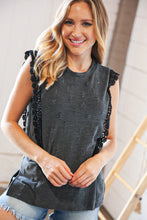Load image into Gallery viewer, Charcoal Distressed Sleeveless Crochet Lace Top