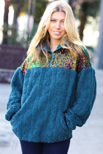 Load image into Gallery viewer, Going With You Teal Sequin &amp; Sherpa Half Zip Pullover
