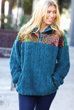 Load image into Gallery viewer, Going With You Teal Sequin &amp; Sherpa Half Zip Pullover