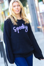 Load image into Gallery viewer, All Eyes On Me Black Lurex Embroidered &quot;Spooky&quot; Chunky Sweater