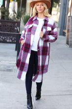 Load image into Gallery viewer, Eyes On You Burgundy Plaid Longline Jacket