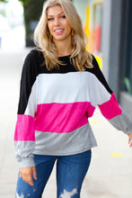Load image into Gallery viewer, Fuchsia &amp; Black Color Block Hacci Sweater Top