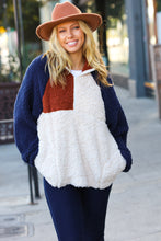 Load image into Gallery viewer, Seize The Day Navy &amp; Taupe Quarter Zip Sherpa Pullover