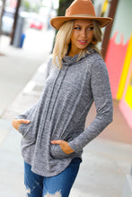 Load image into Gallery viewer, Be Your Best Grey Marled Cowl Neck Pocketed Top