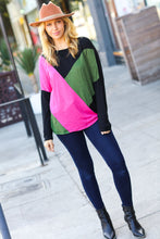 Load image into Gallery viewer, Based On Love Black &amp; Pink Dolman Colorblock Top
