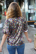 Load image into Gallery viewer, City Lights Black Multicolor Sequin Puff Sleeve Top