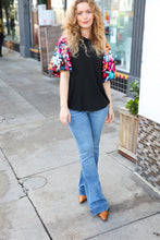Load image into Gallery viewer, Glam Time Black Sequin Floral Puff Sleeve Top