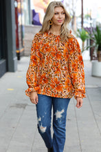 Load image into Gallery viewer, All The Joy Burnt Orange Watercolor Floral Frill Neck Top