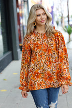Load image into Gallery viewer, All The Joy Burnt Orange Watercolor Floral Frill Neck Top