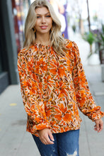 Load image into Gallery viewer, All The Joy Burnt Orange Watercolor Floral Frill Neck Top