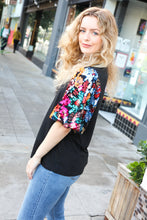 Load image into Gallery viewer, Glam Time Black Sequin Floral Puff Sleeve Top