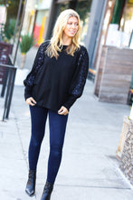 Load image into Gallery viewer, Black Hacci Floral Lace Bubble Sleeve Top