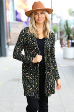 Load image into Gallery viewer, Weekend Envy Olive Animal Print Open Cardigan