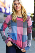 Load image into Gallery viewer, Weekend Ready Blue &amp; Plum Checker Plaid French Terry Top