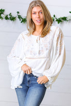 Load image into Gallery viewer, White Embroidered Tie String Peasant Top