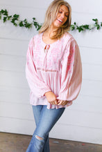 Load image into Gallery viewer, Blush Embroidered Tie String Peasant Top