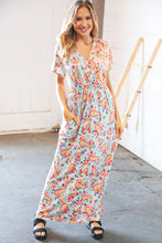 Load image into Gallery viewer, Lt Blue Floral Paisley Surplice Elastic Waist Maxi Dress