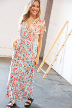 Load image into Gallery viewer, Lt Blue Floral Paisley Surplice Elastic Waist Maxi Dress