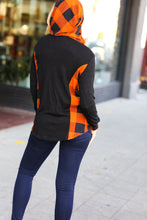 Load image into Gallery viewer, Looking Festive Black &amp; Rust Plaid Hacci Knit Hoodie