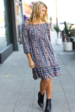Load image into Gallery viewer, Lovely In Navy Floral Stripe Babydoll Ruffle Pocketed Dress