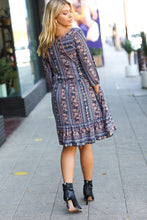 Load image into Gallery viewer, Lovely In Navy Floral Stripe Babydoll Ruffle Pocketed Dress