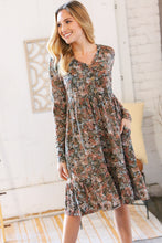 Load image into Gallery viewer, Olive Floral Print Button Down Babydoll Dress