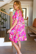 Load image into Gallery viewer, Charming Fuchsia Floral V Neck Babydoll Dress