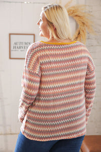 Multicolor Zig Zag Textured Loose Knit Sweater