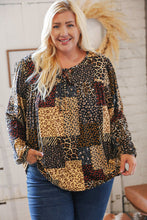 Load image into Gallery viewer, Black &amp; Taupe Multi Leopard Patchwork Yoke Tie String Top