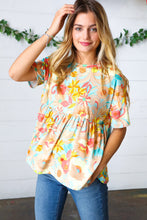 Load image into Gallery viewer, Peach &amp; Aqua Floral Babydoll Top