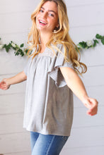 Load image into Gallery viewer, Grey Tie Back Crochet Square Neck Top