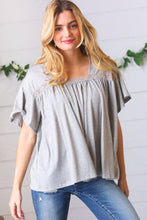 Load image into Gallery viewer, Grey Tie Back Crochet Square Neck Top