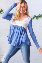 Load image into Gallery viewer, Multicolor Stripe Rib Knit V Neck Babydoll Top