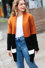 Load image into Gallery viewer, Layer Me Up Rust &amp; Black Color Block Knit Open Cardigan